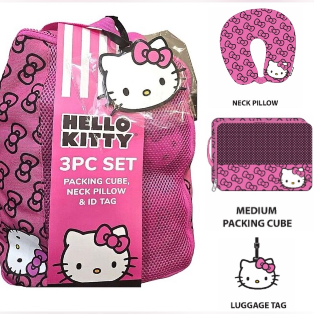 *NEW* Hello Kitty 3pc travel set: neck pillow, luggage tag & packing cube